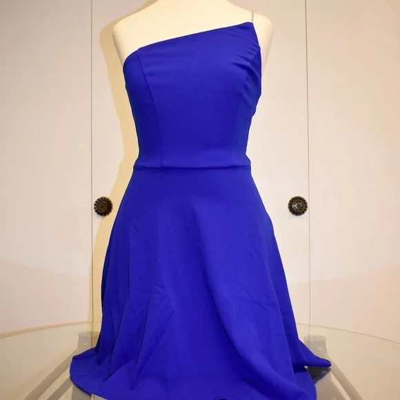 Crystal Sky | Dresses | Nwt Crystal Sky Cobalt Blue Rhinestone Asymmetrical  One Shoulder Dress | Poshmark